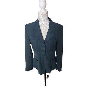 Monsoon Blazer Vintage Green Lined Silk Single Breasted Jacket Women's 14